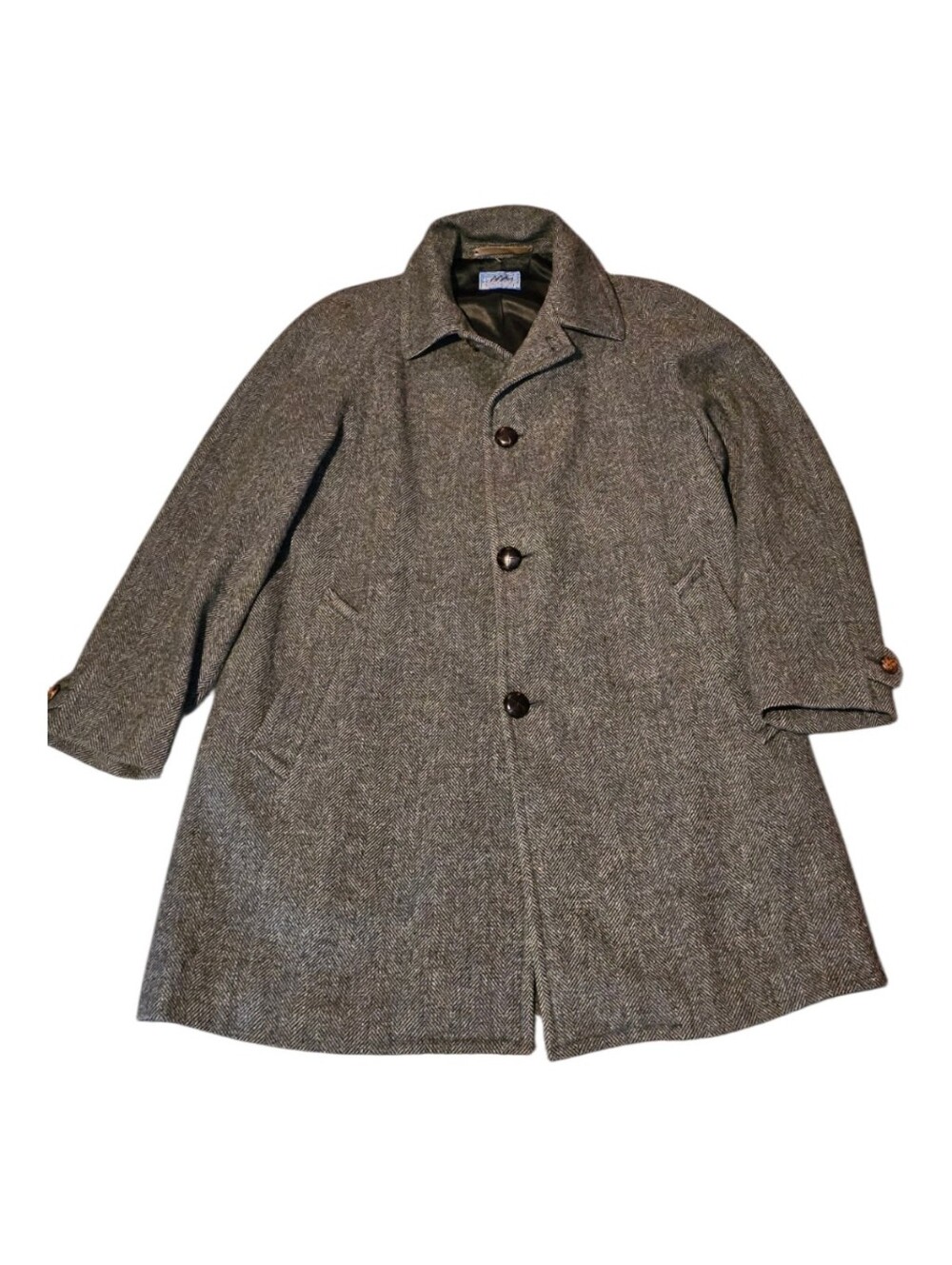 Vintage Pendleton Virgin Wool Herringbone Tweed Overcoat Car Coat Men's Size 44 - Picture 8 of 11